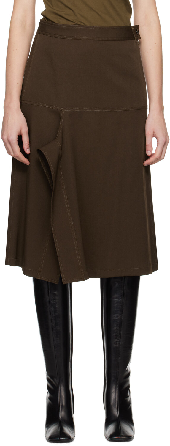 Коричневая асимметричная юбка-миди с запахом LEMAIRE
Коричневая асимметричная юбка-миди с запахом LEMAIRE