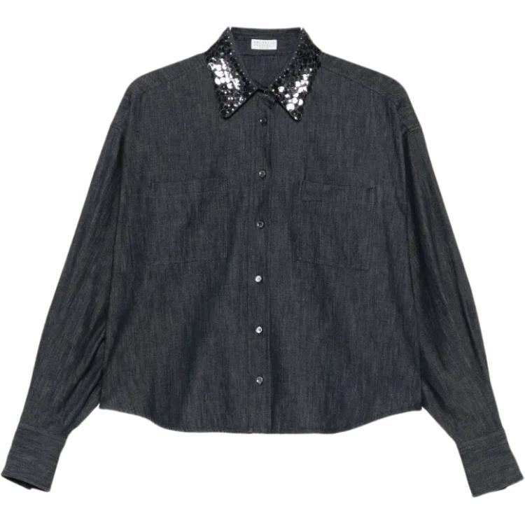 Блузка с пайетками на воротнике Brunello Cucinelli, синий
Блузка с пайетками на воротнике Brunello Cucinelli, синий