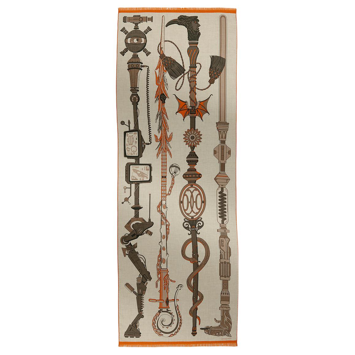 Шёлковый шарф Unisex Natural/Khaki/Orange HERMES 
Шёлковый шарф Unisex Natural/Khaki/Orange HERMES