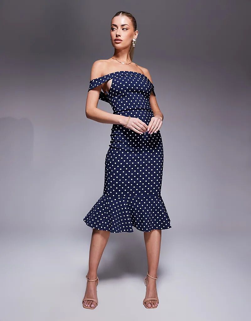 Платье миди Vesper Bardot с оборкой на подоле в тёмно-синий горошек
Платье миди Vesper Bardot с оборкой на подоле в тёмно-синий горошек