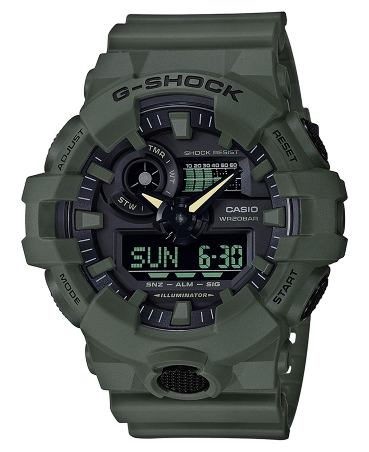 Мужские аналогово-цифровые часы с зеленым ремешком из смолы, 53 мм G-Shock
Мужские аналогово-цифровые часы с зеленым ремешком из смолы, 53 мм G-Shock