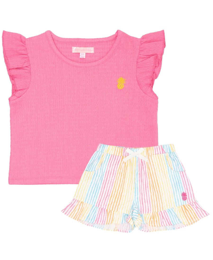 Детский летний комплект из двух предметов: майка с оборками на рукавах и короткие шорты с оборками по низу Tommy Bahama, Pink
Детский летний комплект из двух предметов: майка с оборками на рукавах и короткие шорты с оборками по низу Tommy Bahama, Pink