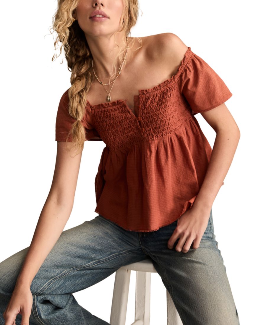 Женская хлопковая блузка-бэбидолл с присборенным лифом Lucky Brand, Arabian Spice
Женская хлопковая блузка-бэбидолл с присборенным лифом Lucky Brand, Arabian Spice