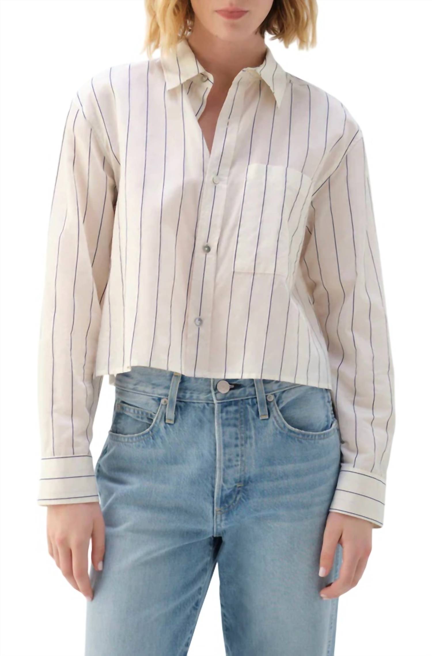 Рубашка Ruth Crop в полоску цвета «кость/нептун» AMO, цвет bone/neptune multi stripe
Рубашка Ruth Crop в полоску цвета «кость/нептун» AMO, цвет bone/neptune multi stripe