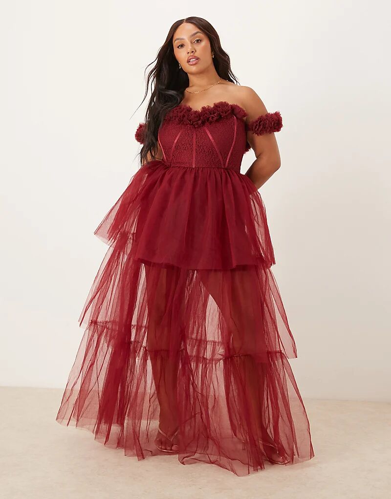 Платье макси из многоярусного тюля с корсетом Lace & Beads Plus и розеткой в бордовом цвете
Платье макси из многоярусного тюля с корсетом Lace & Beads Plus и розеткой в бордовом цвете