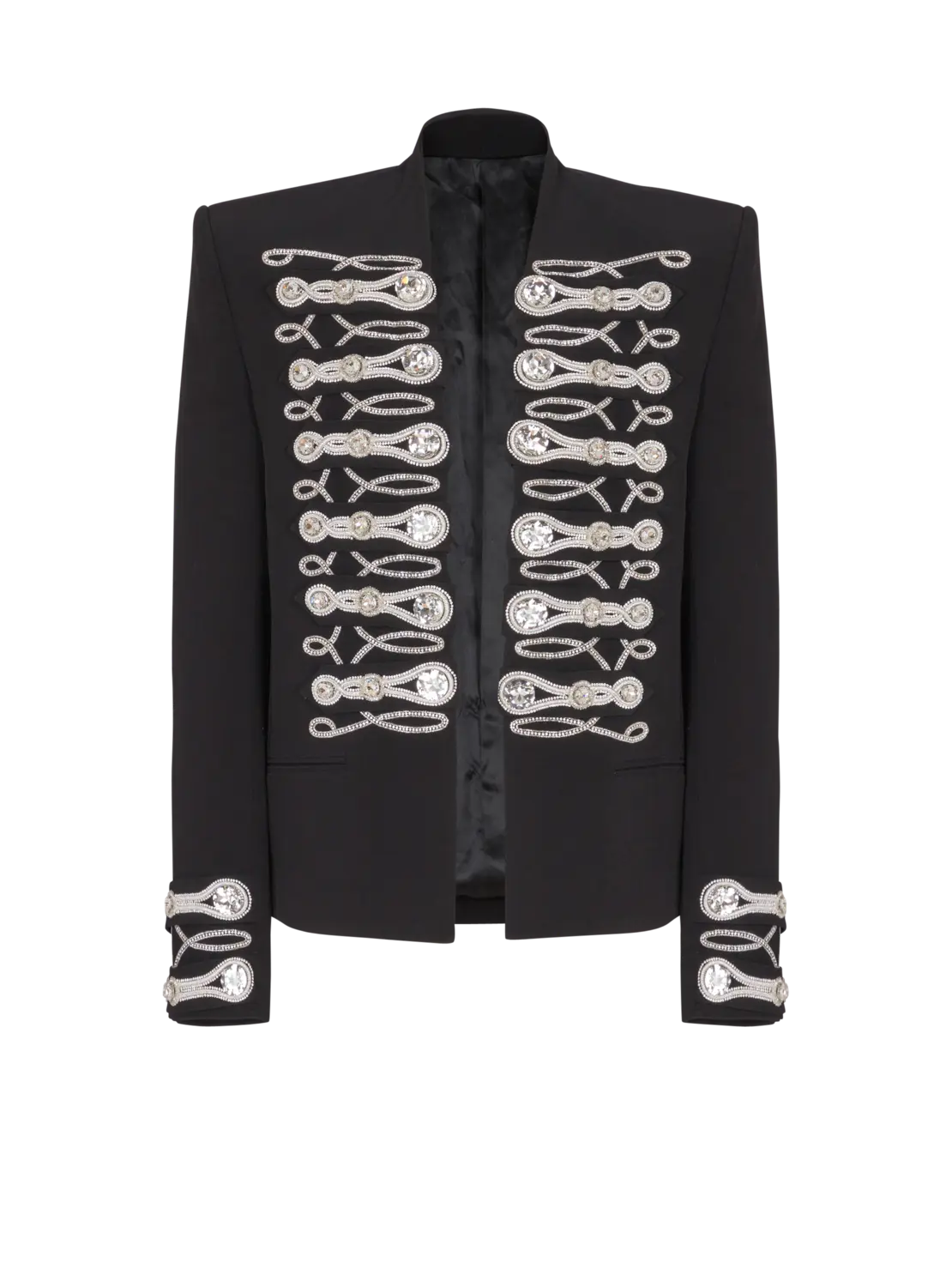 Креповый жакет-спенсер с вышивкой в виде плетеных завязок Balmain, черный
Креповый жакет-спенсер с вышивкой в виде плетеных завязок Balmain, черный