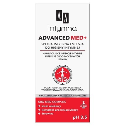 AA Intimna Advanced Med+ Специализированная эмульсия для интимной гигиены pH 3,5 300мл
AA Intimna Advanced Med+ Специализированная эмульсия для интимной гигиены pH 3,5 300мл