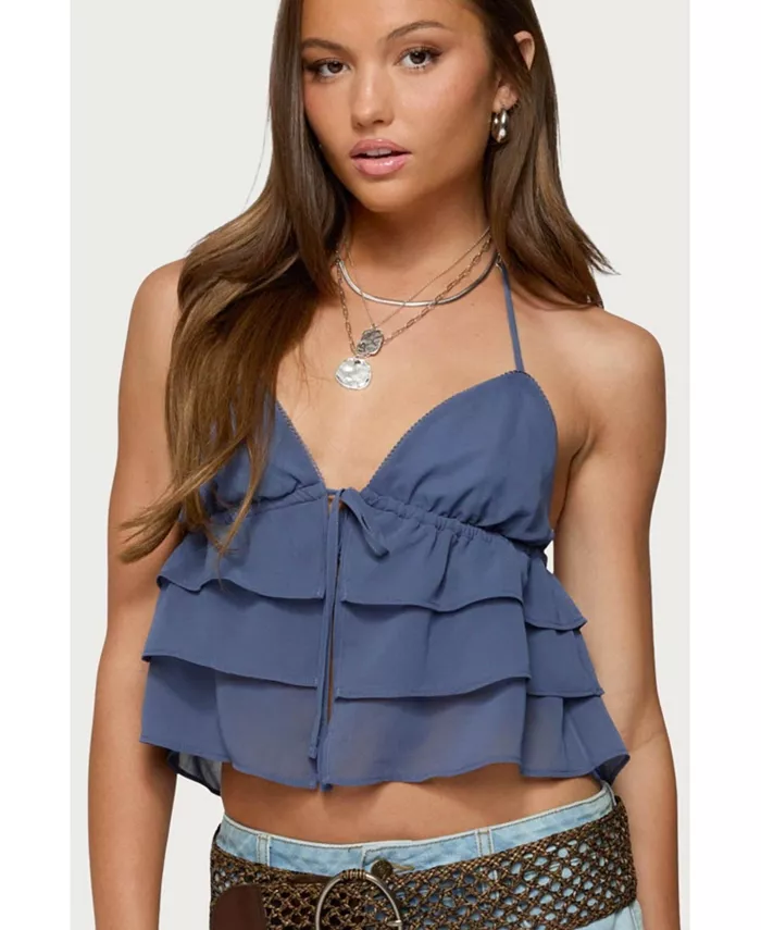 Женский топ Zephi с разрезом спереди и оборками Edikted, синий
Женский топ Zephi с разрезом спереди и оборками Edikted, синий