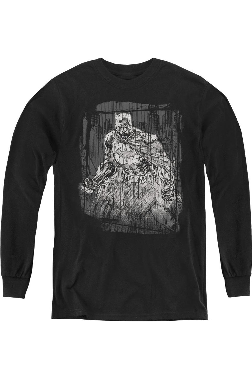 Футболка с длинным рукавом Batman в стиле карандашного рисунка с дождем Gildan, черный 
Футболка с длинным рукавом Batman в стиле карандашного рисунка с дождем Gildan, черный