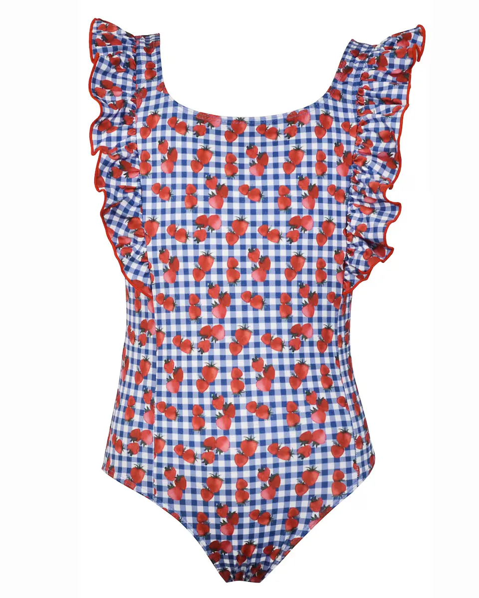 Тани девичий купальник в клетку с клубничным принтом Red Point, синий
Тани девичий купальник в клетку с клубничным принтом Red Point, синий