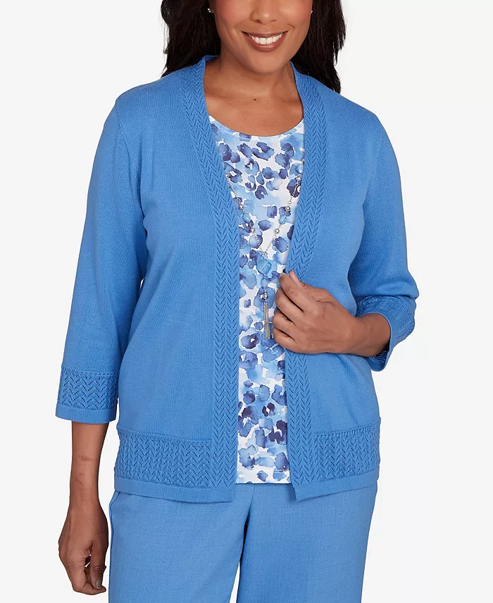 Женский свитер «Два в одном» с изображением животных цвета барвинка Alfred Dunner, синий 
Женский свитер «Два в одном» с изображением животных цвета барвинка Alfred Dunner, синий