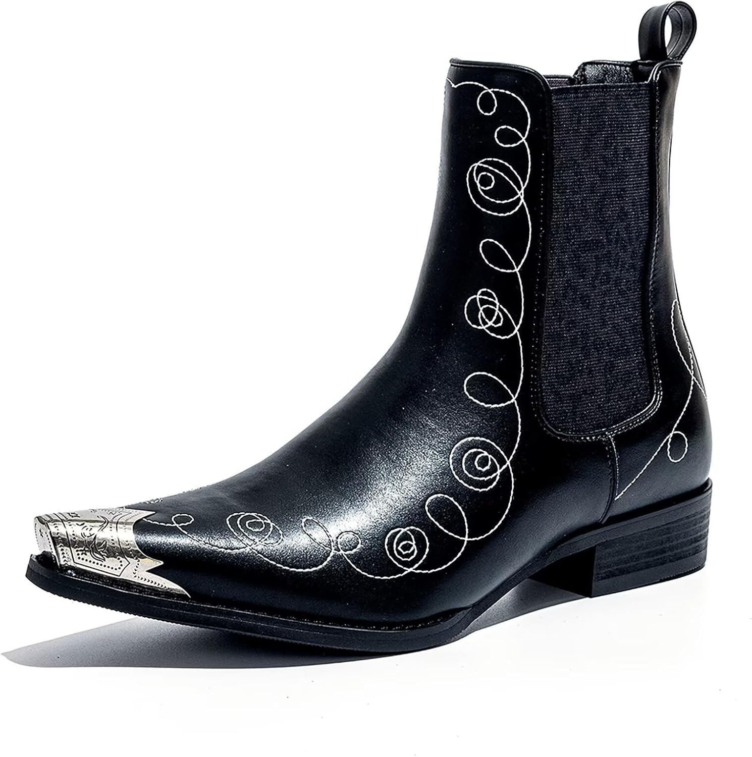 Мужские вестерн-ботинки Челси с металлическим носком и заостренным мысом, вышитые ковбойские ботинки до щиколотки, модные вестерн-ботинки Челси для вечеринок, сцены и повседневной носки Potence Star, черный
Мужские вестерн-ботинки Челси с металлическим носком и заостренным мысом, вышитые ковбойские ботинки до щиколотки, модные вестерн-ботинки Челси для вечеринок, сцены и повседневной носки Potence Star, черный