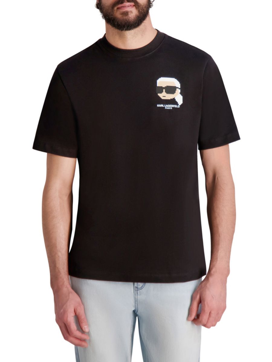 Хлопковая футболка с пикселизированным принтом Карл Karl Lagerfeld Paris, черный
Хлопковая футболка с пикселизированным принтом Карл Karl Lagerfeld Paris, черный