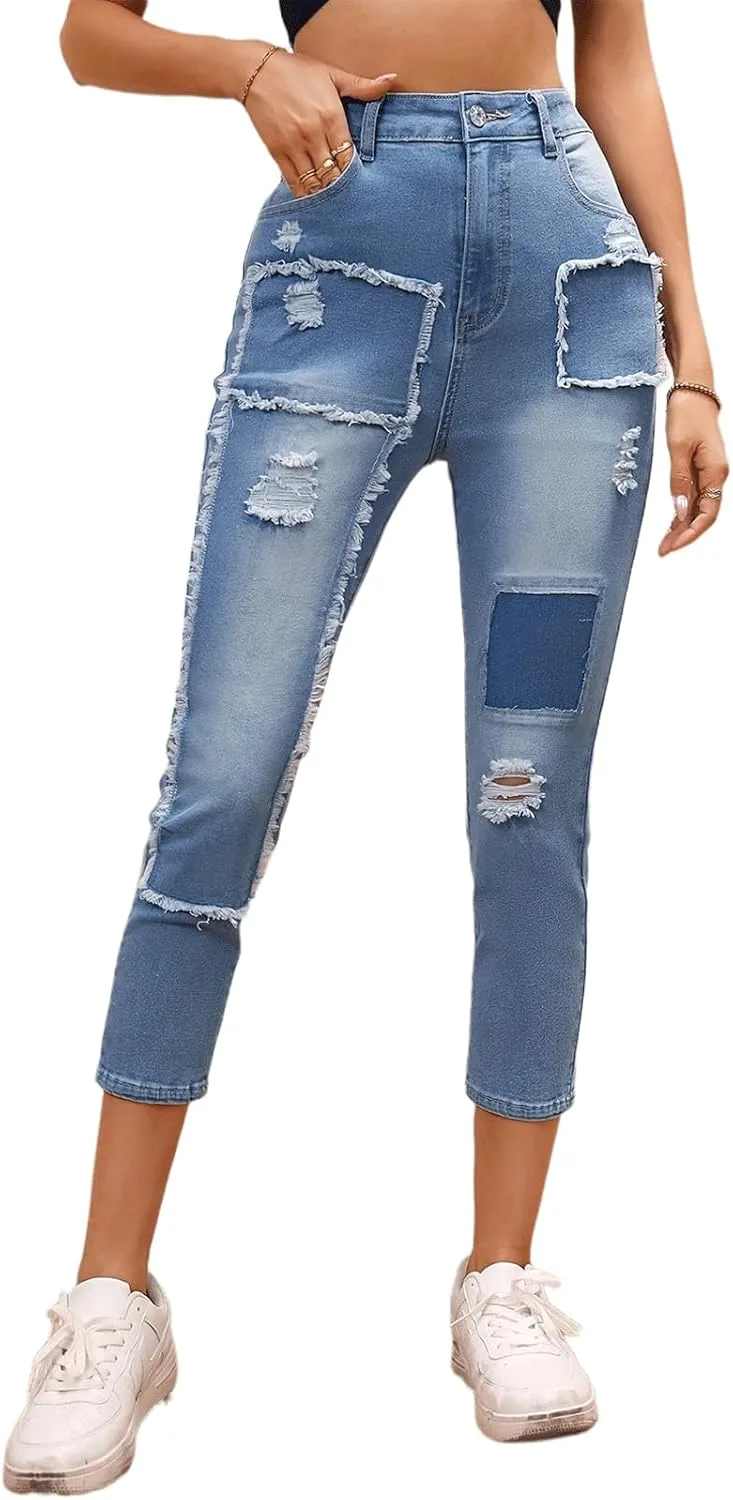 Женские джинсы скинни укороченные high waist с потертостями и патчами Wonyier
Женские джинсы скинни укороченные high waist с потертостями и патчами Wonyier