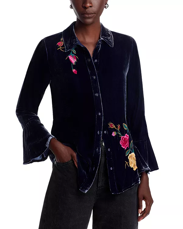 Бархатная блузка с рукавами-колоколами Johnny Was, синий
Бархатная блузка с рукавами-колоколами Johnny Was, синий