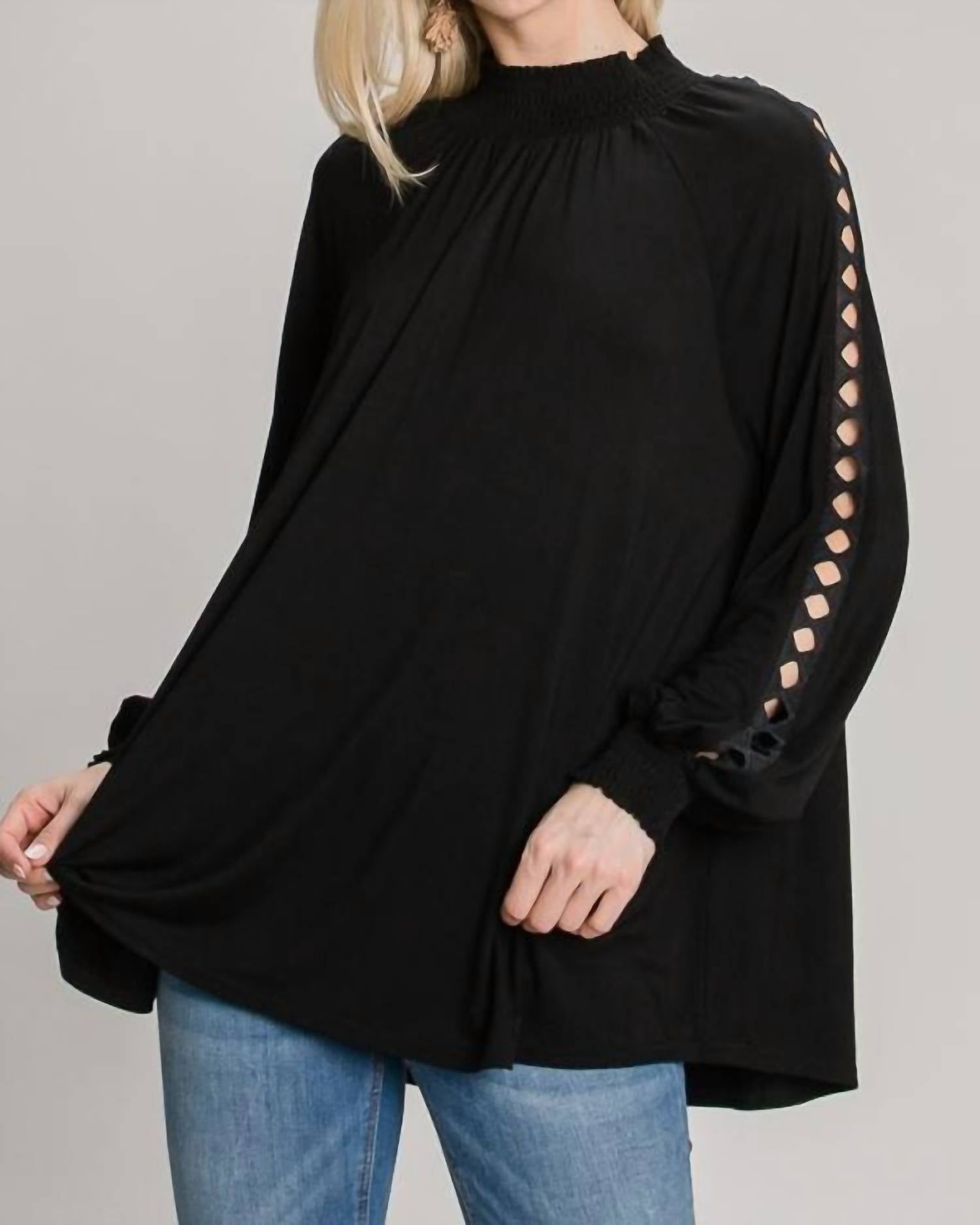 Черная блузка с длинными рукавами и сборками на воротнике-стойке ALLIE ROSE 
Черная блузка с длинными рукавами и сборками на воротнике-стойке ALLIE ROSE