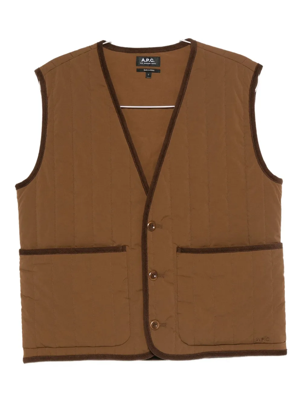 Жилет с V-образным вырезом и стеганым узором A.P.C., коричневый
Жилет с V-образным вырезом и стеганым узором A.P.C., коричневый