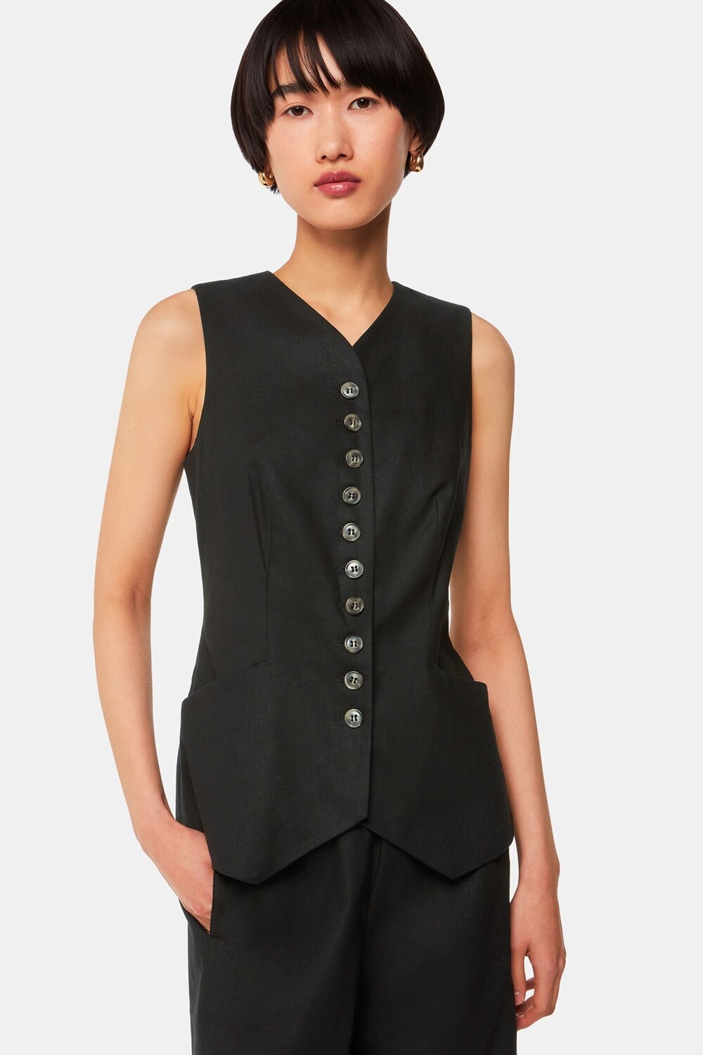 Жилет Lindsey из смесового льна Whistles, черный 
Жилет Lindsey из смесового льна Whistles, черный