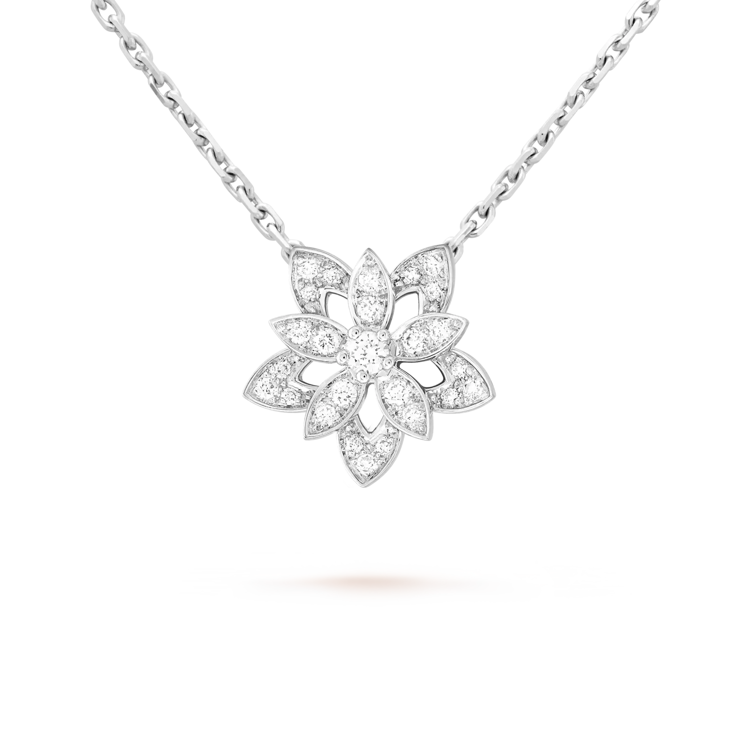 Кулон Van Cleef & Arpels Lotus openwork, мини модель, белое золото 18 ct, бриллиант 
Кулон Van Cleef & Arpels Lotus openwork, мини модель, белое золото 18 ct, бриллиант