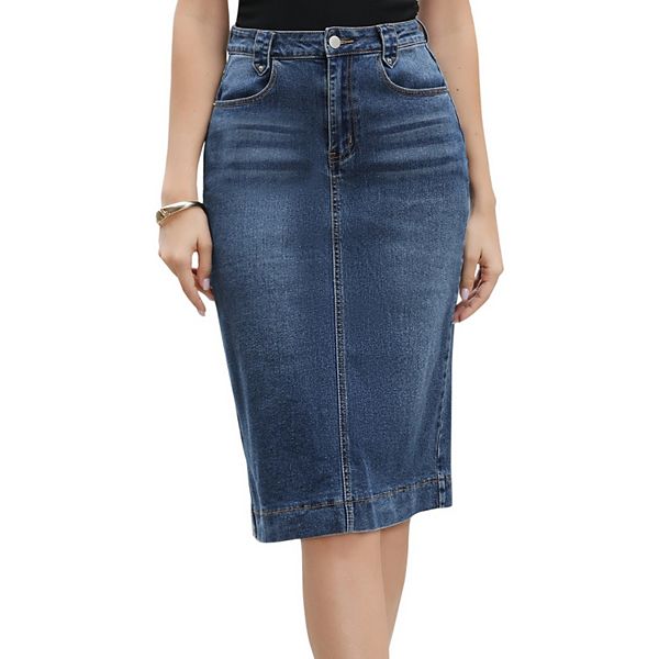 Джинсовая юбка для женщин с высокой талией, разрезом сзади и карманами, длина до колена, карандаш Inspire Chic, Dark Blue
Джинсовая юбка для женщин с высокой талией, разрезом сзади и карманами, длина до колена, карандаш Inspire Chic, Dark Blue