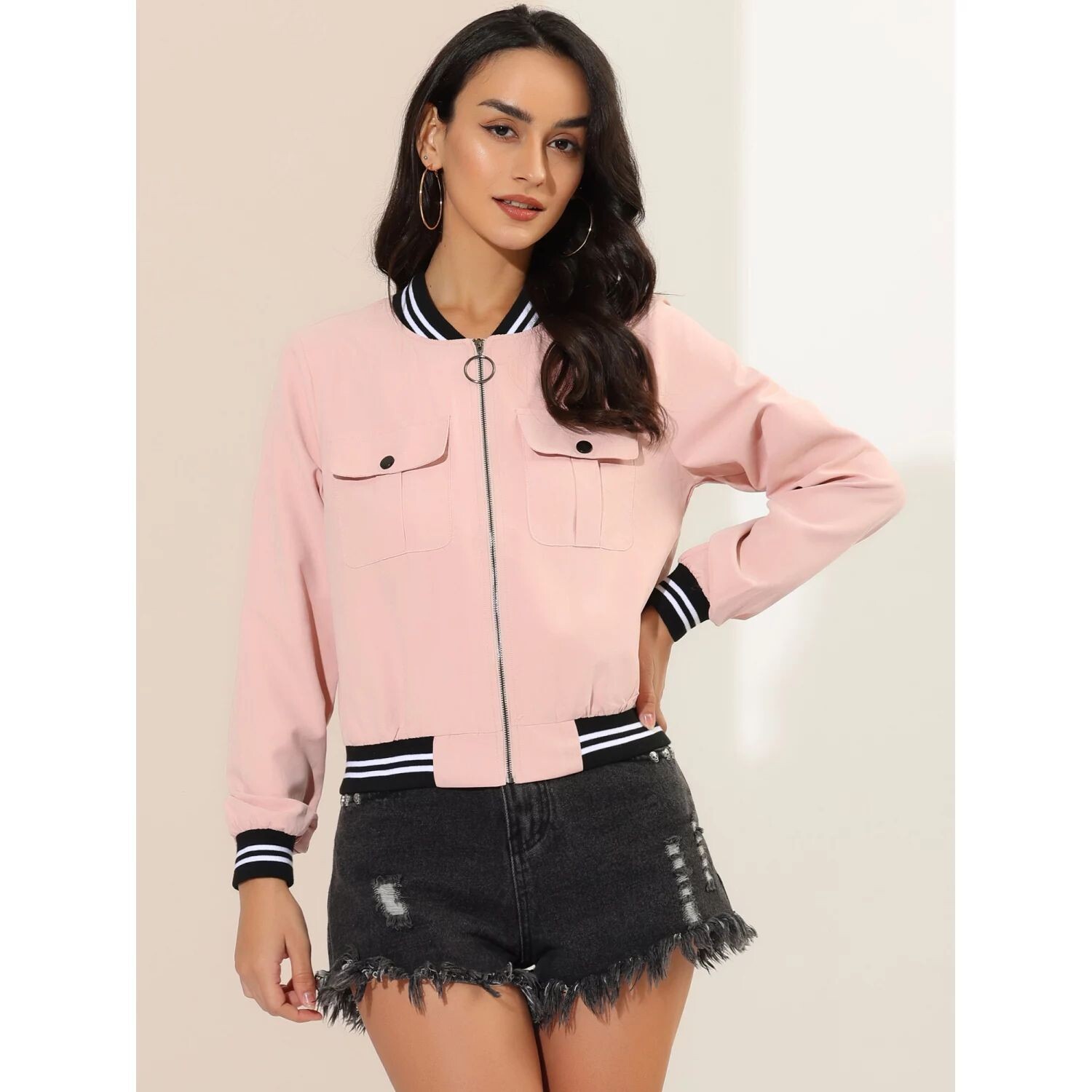 Женская куртка-бомбер с воротником-стойкой и длинным рукавом на молнии с карманом и клапаном ALLEGRA K, черный
Женская куртка-бомбер с воротником-стойкой и длинным рукавом на молнии с карманом и клапаном ALLEGRA K, черный