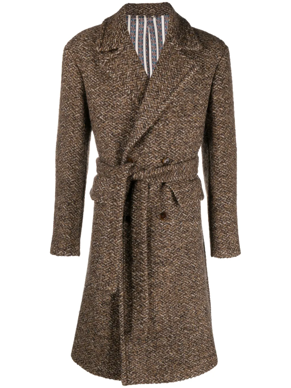 Пальто с поясом и заостренными лацканами ETRO, коричневый 
Пальто с поясом и заостренными лацканами ETRO, коричневый