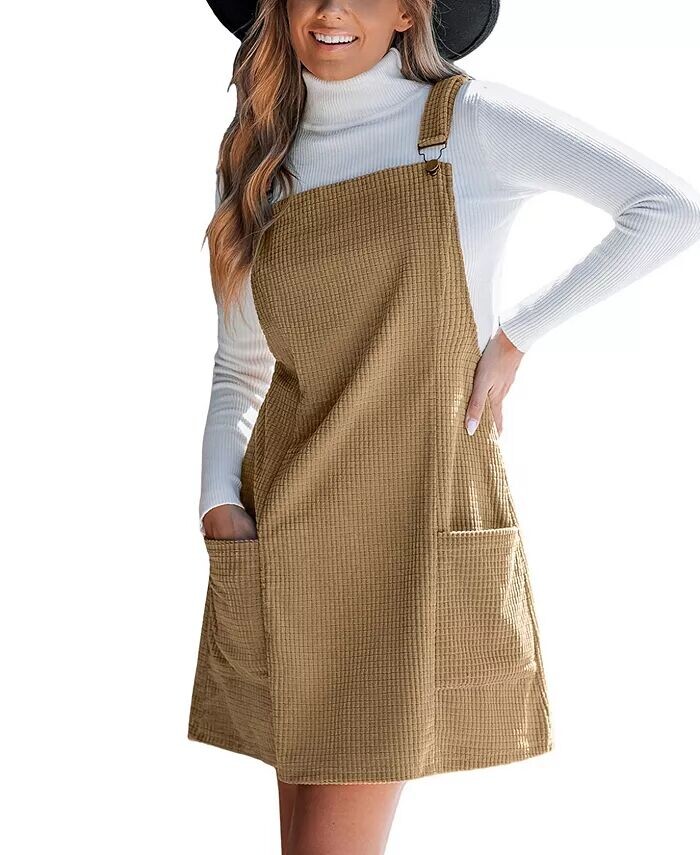 Женское коричневое вельветовое мини-платье с накладными карманами для пляжа CUPSHE, коричневый