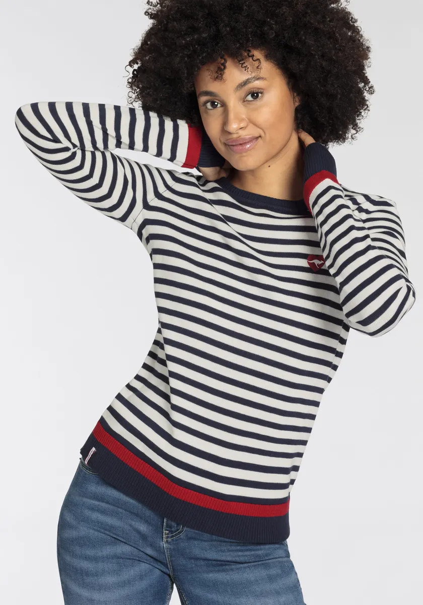 Свитер KangaROOS с круглым вырезом, полосками и теплым принтом-логотипом, кремовый
Свитер KangaROOS с круглым вырезом, полосками и теплым принтом-логотипом, кремовый