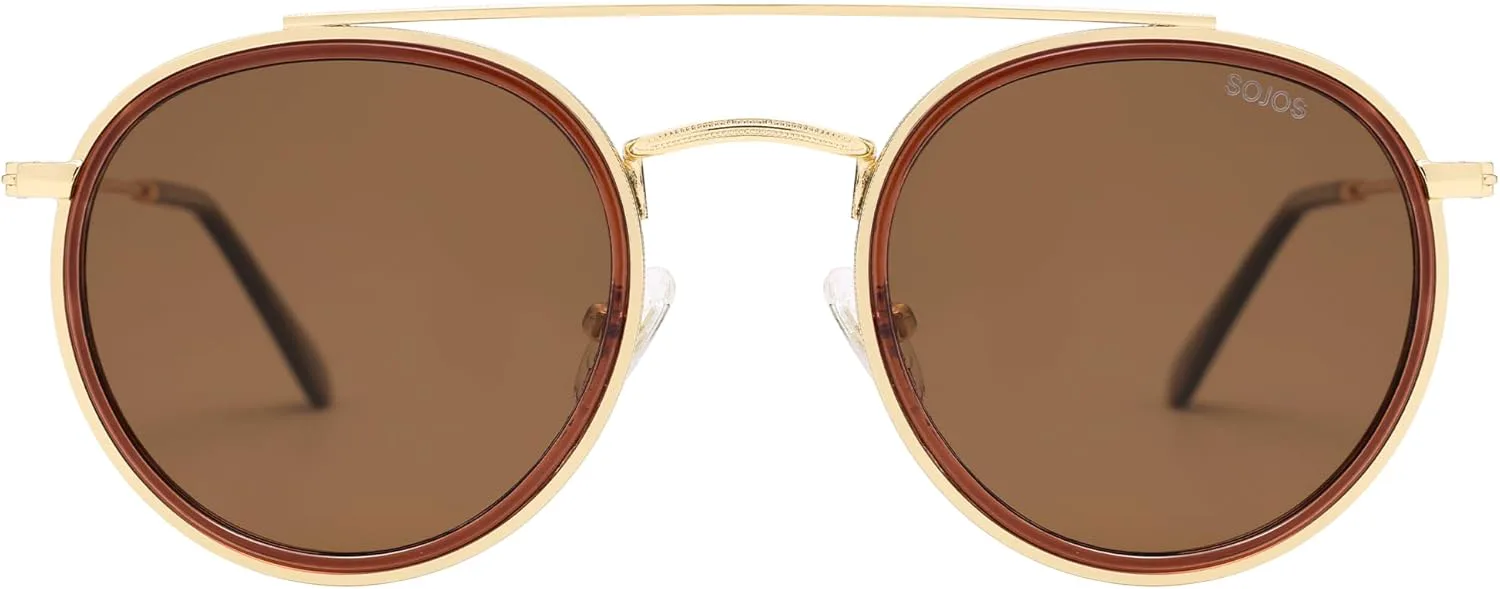 Солнцезащитные очки SOJOS в стиле ретро-винтаж, круглые, поляризованные, для женщин и мужчин, с маленькой двойной перемычкой, модель SJ1104, Shiny Gold/Dark Brown
Солнцезащитные очки SOJOS в стиле ретро-винтаж, круглые, поляризованные, для женщин и мужчин, с маленькой двойной перемычкой, модель SJ1104, Shiny Gold/Dark Brown