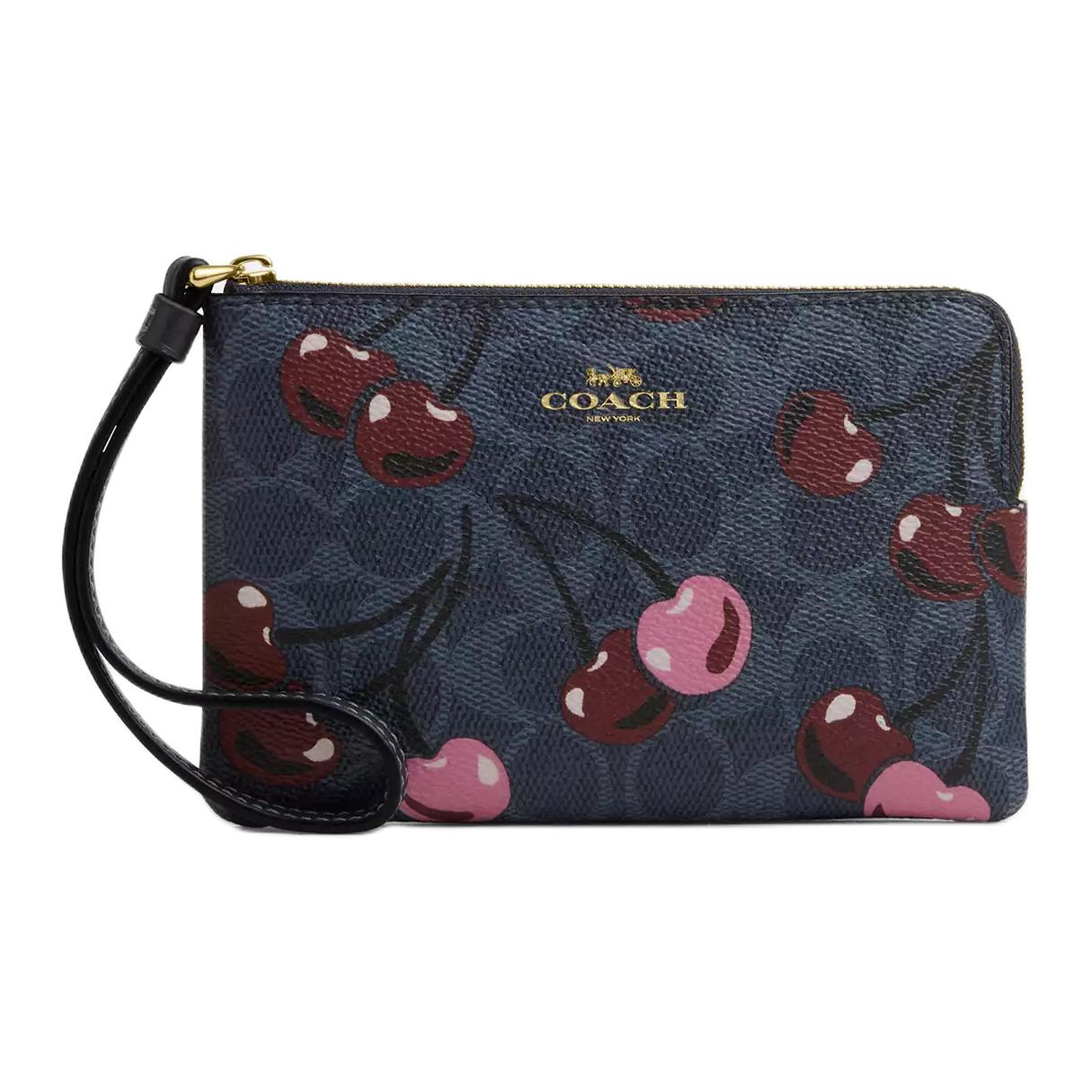COACH Клатч маленький женский с подписной молнией из сине-красного лакированного полотна 
COACH Клатч маленький женский с подписной молнией из сине-красного лакированного полотна