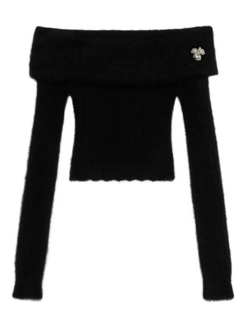 Топ с открытыми плечами и цветочной аппликацией Blumarine, черный
Топ с открытыми плечами и цветочной аппликацией Blumarine, черный