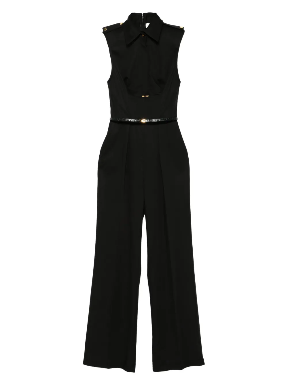 Комбинезон с воротником и поясом Elisabetta Franchi, черный 
Комбинезон с воротником и поясом Elisabetta Franchi, черный