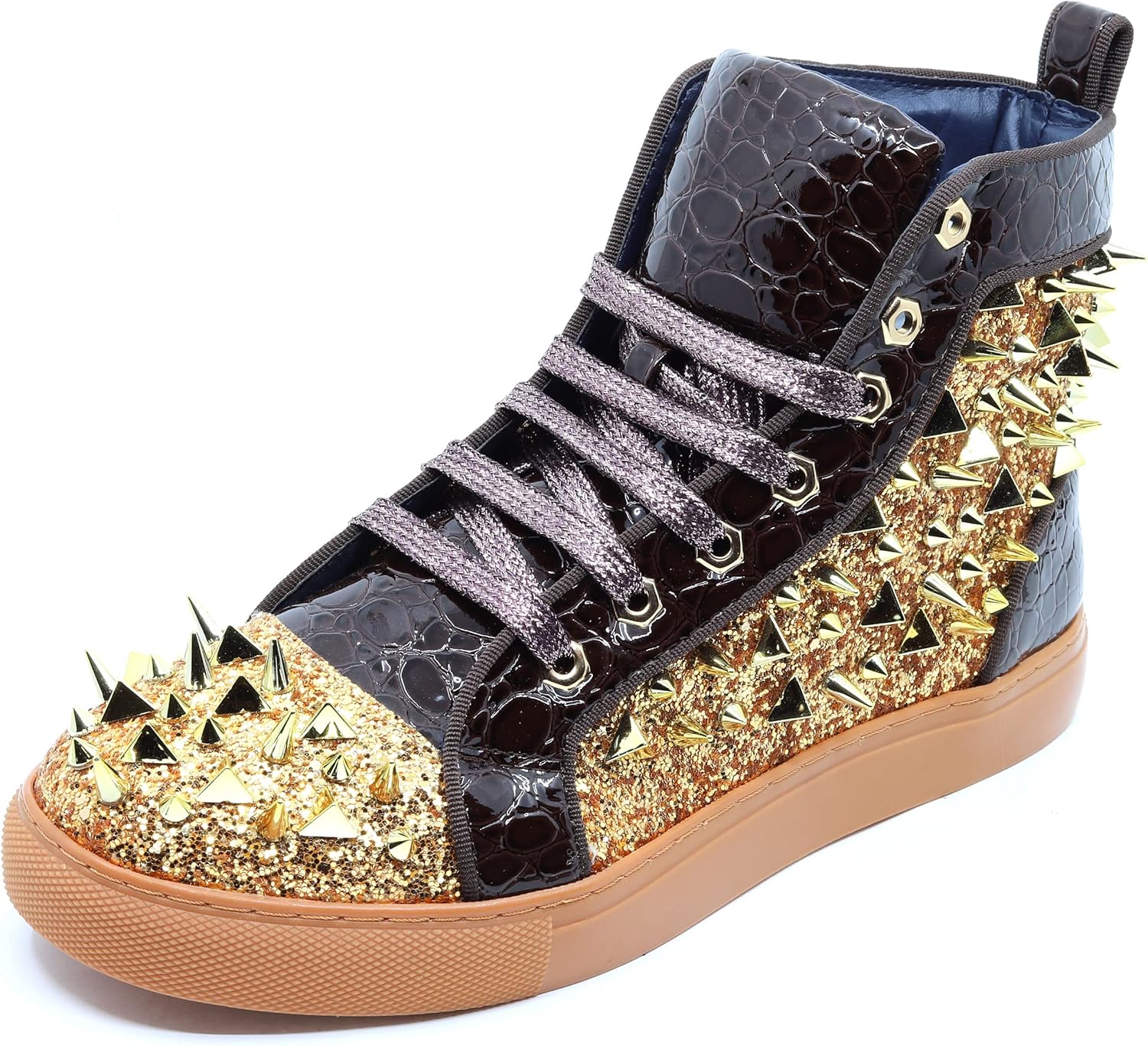 Мужские высокие блестящие кроссовки с шипами на плоской подошве, повседневная мода SNK-02 Metrocharm, золотой
Мужские высокие блестящие кроссовки с шипами на плоской подошве, повседневная мода SNK-02 Metrocharm, золотой