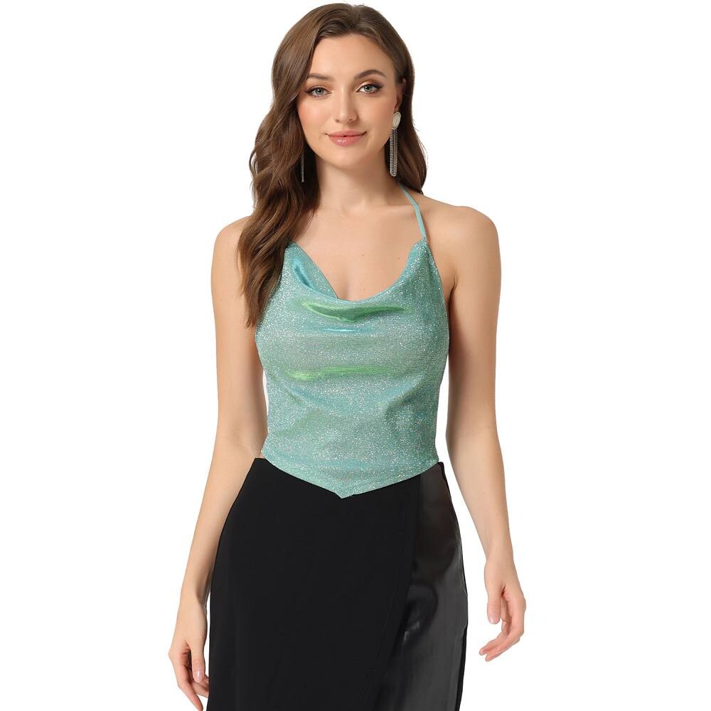 Блестящий топ с лямкой на бретельках для женщин, драпированные клубные топы с капюшоном и открытой спиной, укороченные топы на бретельках ALLEGRA K, цвет Light Green
Блестящий топ с лямкой на бретельках для женщин, драпированные клубные топы с капюшоном и открытой спиной, укороченные топы на бретельках ALLEGRA K, цвет Light Green