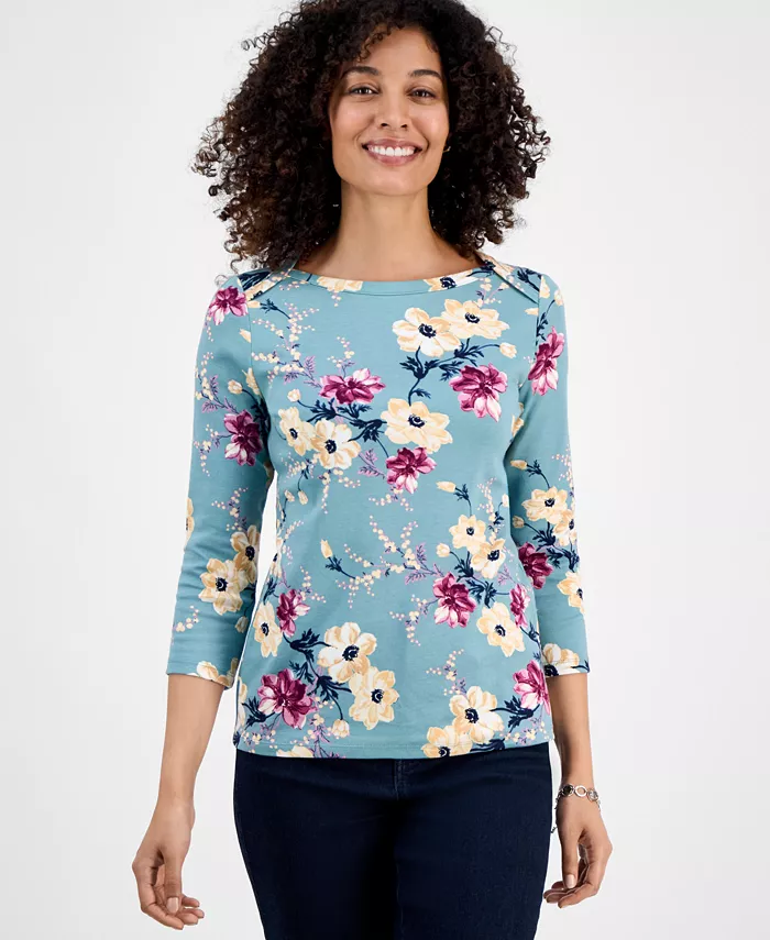 Миниатюрный хлопковый топ с цветочным принтом, рукавами 3/4 и вырезом-лодочкой Style & Co, зеленый
Миниатюрный хлопковый топ с цветочным принтом, рукавами 3/4 и вырезом-лодочкой Style & Co, зеленый