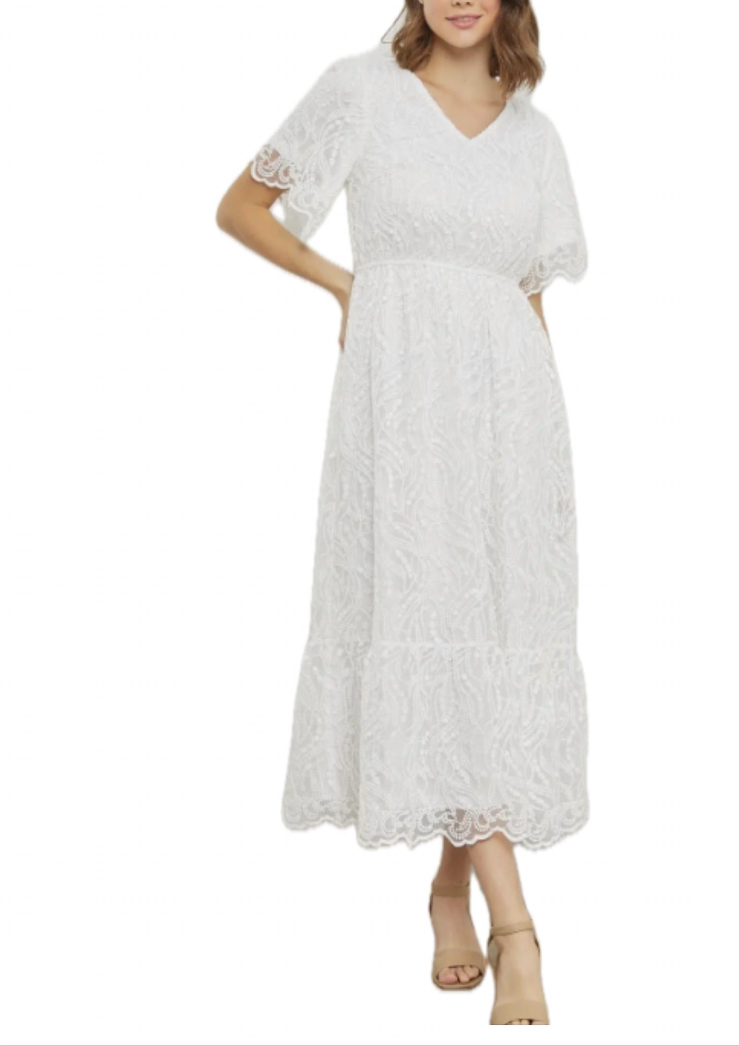 Красивое вышитое платье миди белого цвета Polagram
Красивое вышитое платье миди белого цвета Polagram