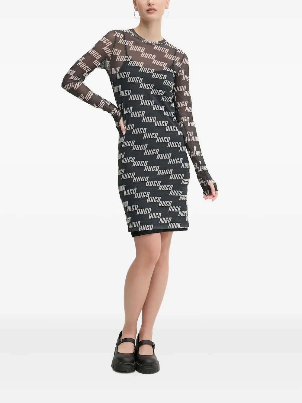 Сетчатое платье мини с логотипом Hugo, черный
Сетчатое платье мини с логотипом Hugo, черный