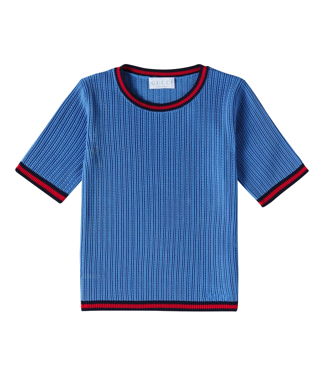 Вязаный топ с полосой Web Gucci Kids, Avio/Blue/Red/Mix
Вязаный топ с полосой Web Gucci Kids, Avio/Blue/Red/Mix