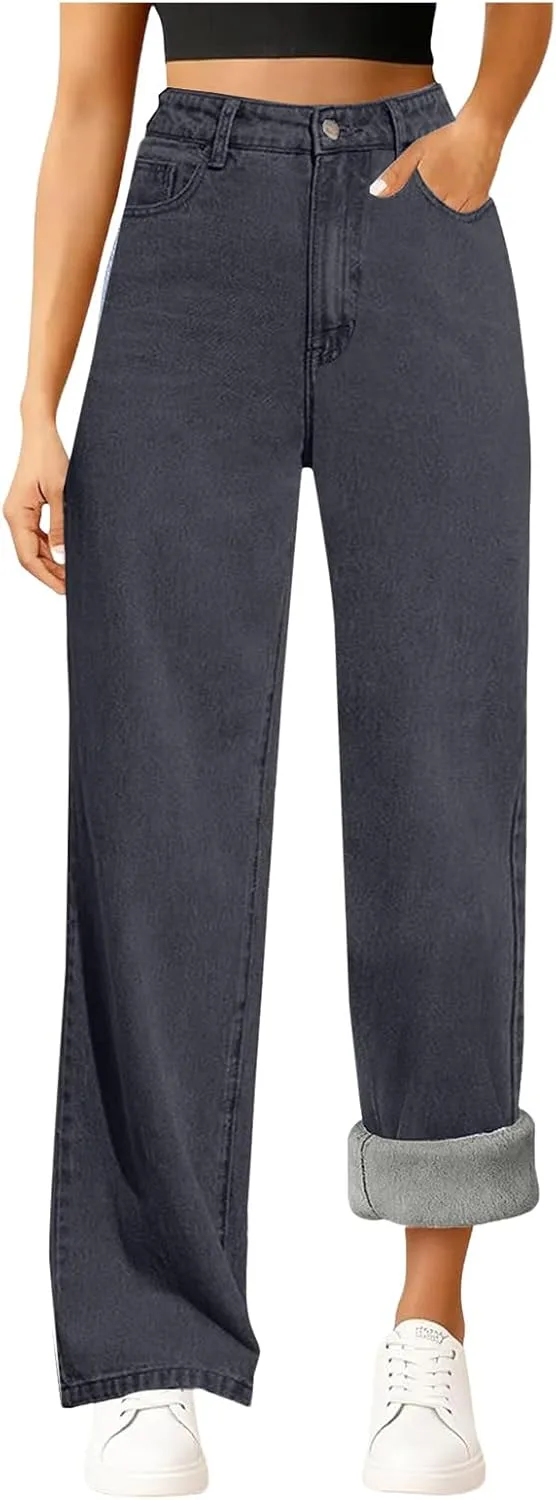Женские джинсы с флисовой подкладкой High Waisted Straight Wide Leg с карманами
Женские джинсы с флисовой подкладкой High Waisted Straight Wide Leg с карманами