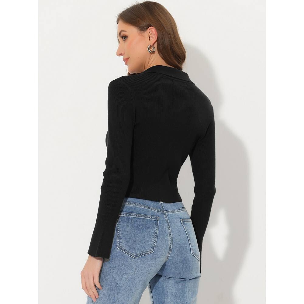 Укороченный вязаный свитер для женщин на молнии с колокольчиком и длинным рукавом с воротником, верхняя куртка ALLEGRA K, черный
Укороченный вязаный свитер для женщин на молнии с колокольчиком и длинным рукавом с воротником, верхняя куртка ALLEGRA K, черный