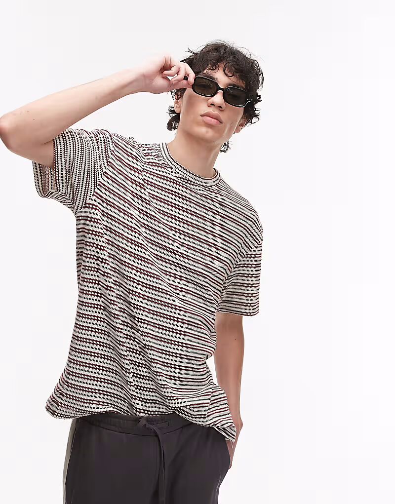 Футболка свободного кроя с трикотажной полоской темно-красного цвета Topman
Футболка свободного кроя с трикотажной полоской темно-красного цвета Topman