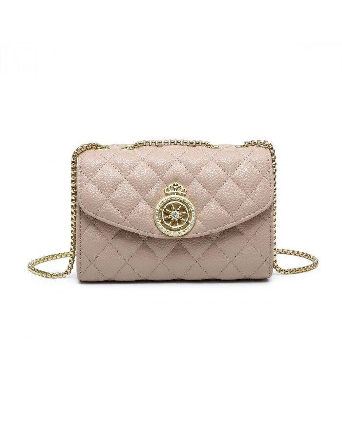 Стеганая сумка через плечо с узором в клетку и значком короны JFY, хаки 
Стеганая сумка через плечо с узором в клетку и значком короны JFY, хаки