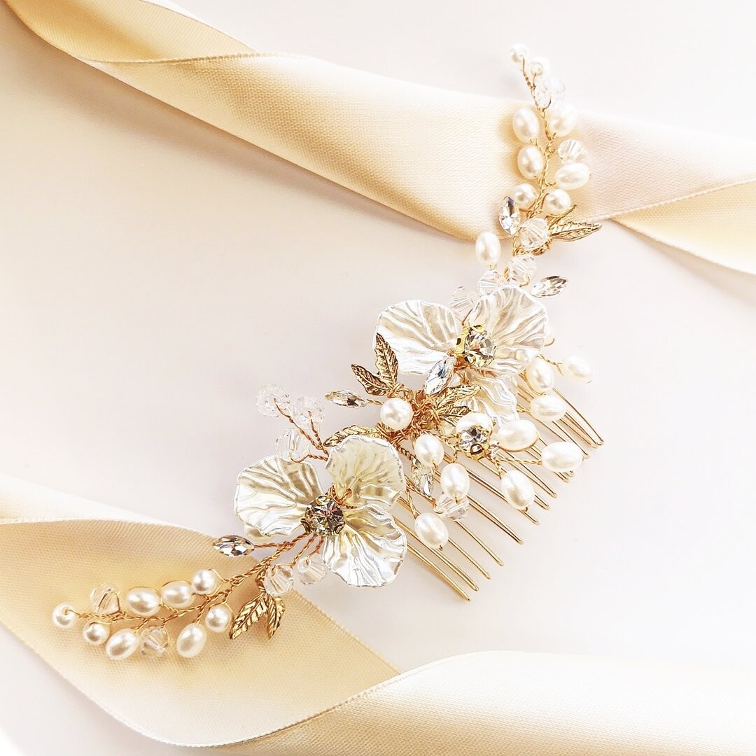 Коконет, золотой гребень, свадебное украшение, СТРУНА, стразы для свадебной прически Kokonet