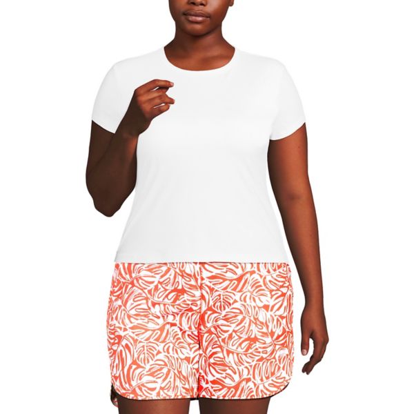 Облегающий рашгард с короткими рукавами и встроенным бюстгальтером UPF 50 Lands' End, белый 
Облегающий рашгард с короткими рукавами и встроенным бюстгальтером UPF 50 Lands' End, белый