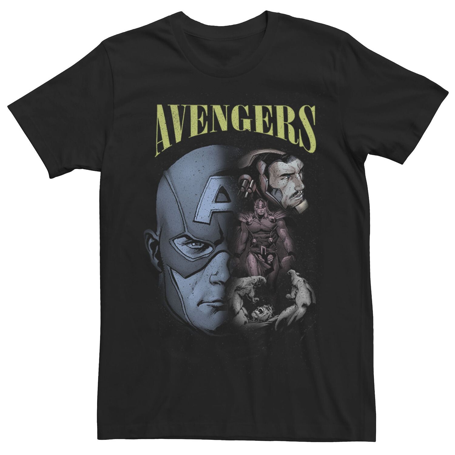 Мужская футболка с изображением выцветшего группового портрета Avengers Marvel 
Мужская футболка с изображением выцветшего группового портрета Avengers Marvel