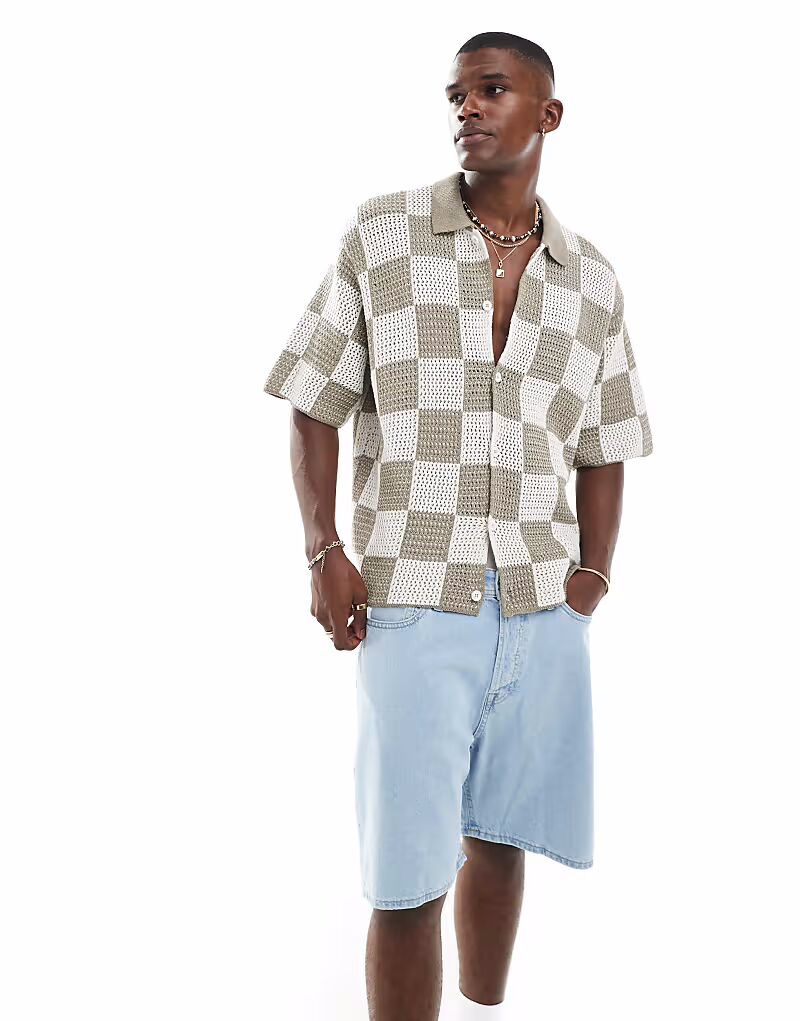 Jack & Jones - Вязаная крючком рубашка в клетку бежевого цвета
Jack & Jones - Вязаная крючком рубашка в клетку бежевого цвета