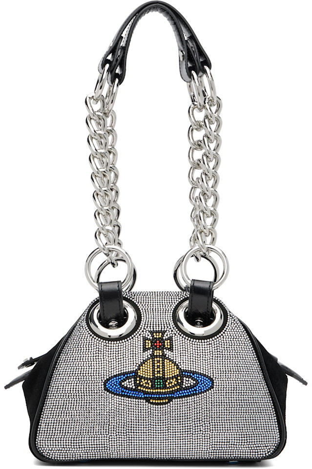 Vivienne Westwood Черная сумка-мешок с бриллиантовой цепочкой, изготовленная методом горячей фиксации
Vivienne Westwood Черная сумка-мешок с бриллиантовой цепочкой, изготовленная методом горячей фиксации
