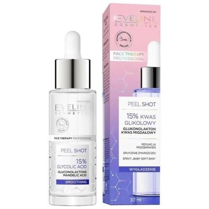 Face Therapy Peel Shot Разглаживающее средство с 15% гликолевой кислотой 30 мл, Eveline
Face Therapy Peel Shot Разглаживающее средство с 15% гликолевой кислотой 30 мл, Eveline