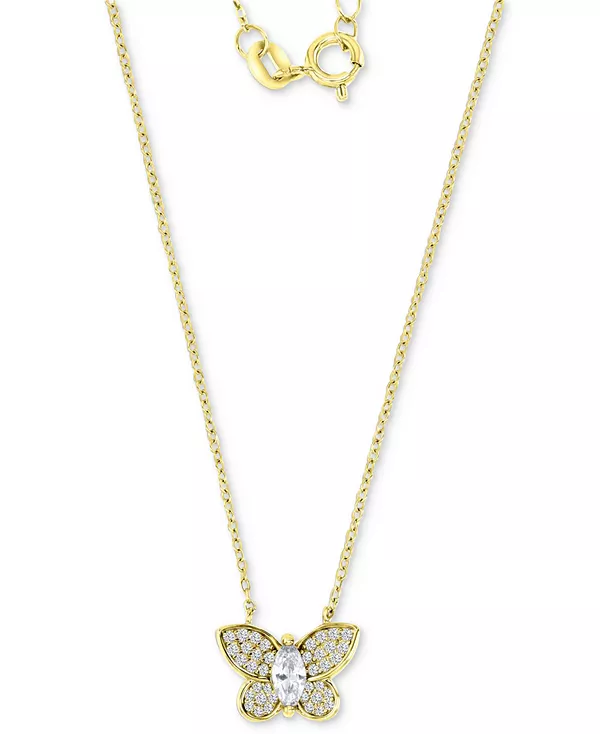 Ожерелье с подвеской в виде бабочки из кубического циркония, позолоченное серебро 14 карат, длина 16 дюймов + удлинитель 2 дюйма Macy'S, gold
