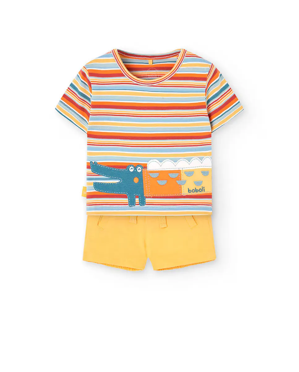 Комплект из полосатой футболки и шорт для мальчика Boboli, горчичный
Комплект из полосатой футболки и шорт для мальчика Boboli, горчичный